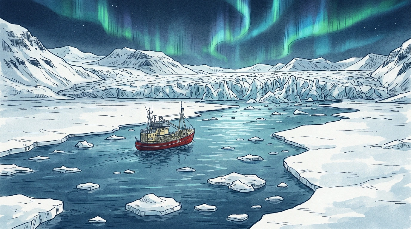 Navire au mouillage à distance d’un glacier actif au Spitzberg