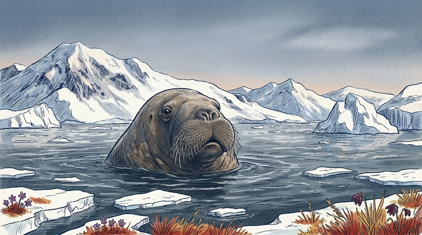 Morse dans l’eau au Spitzberg vu depuis un navire