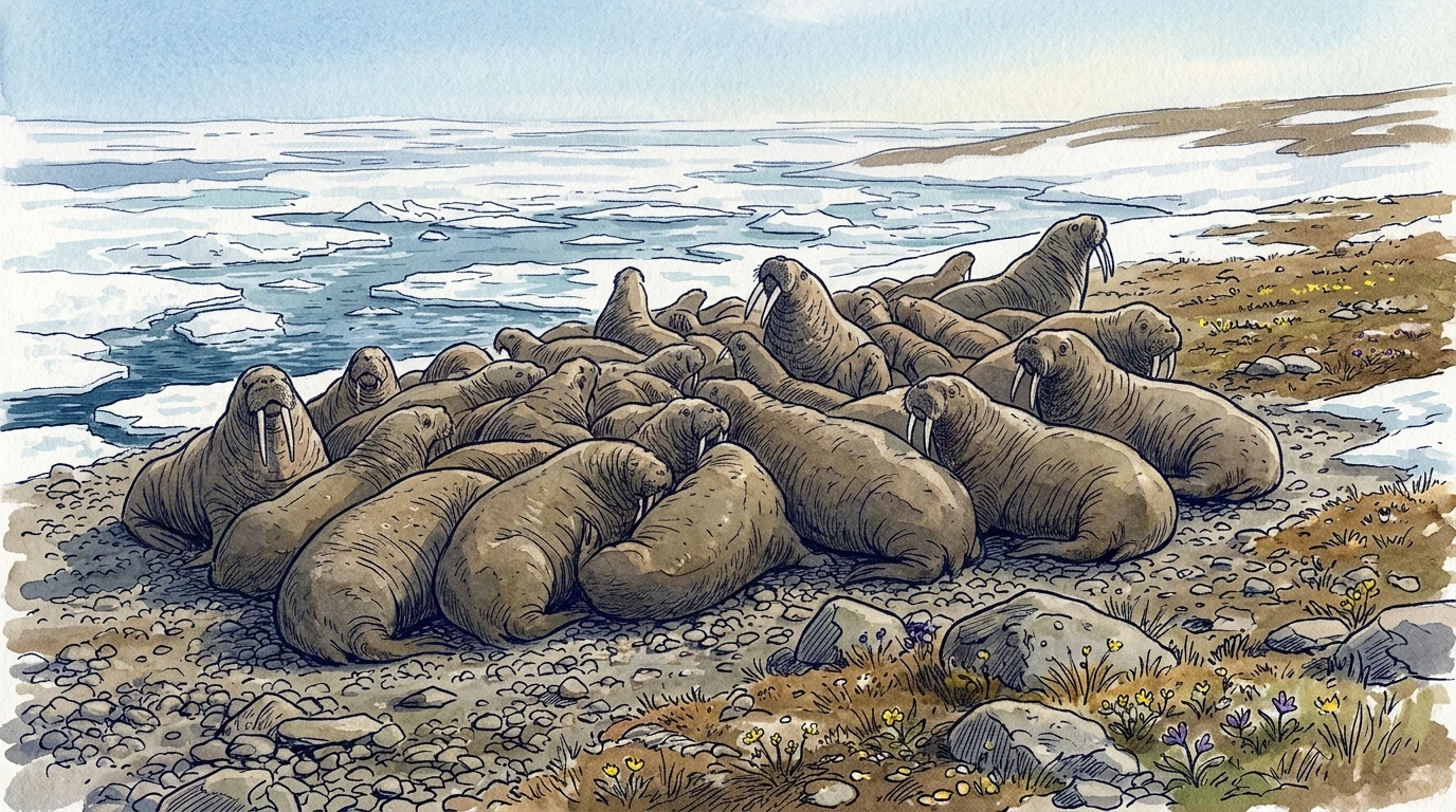 Groupe de morses au Spitzberg en phase de repos